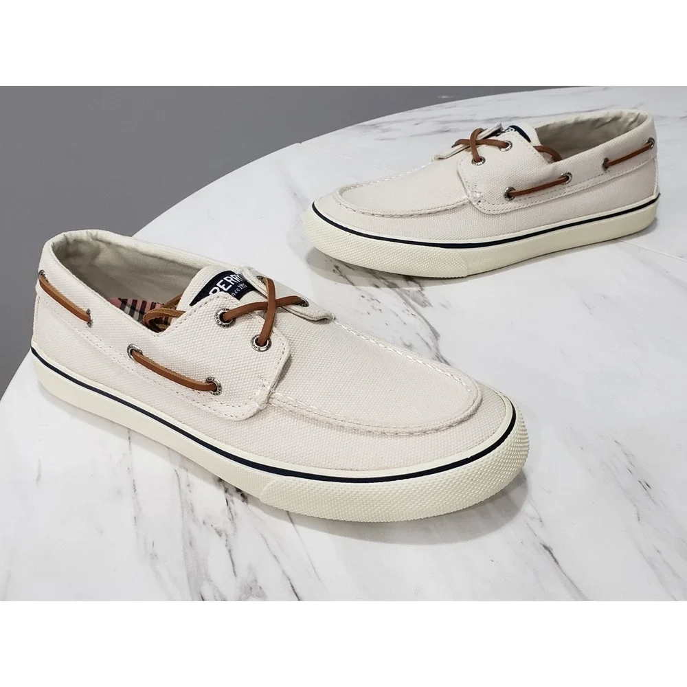 NEW NO BOX SIZE 9 WIDE Sperry Mens Bahama II Distressed Boat Shoe Off White